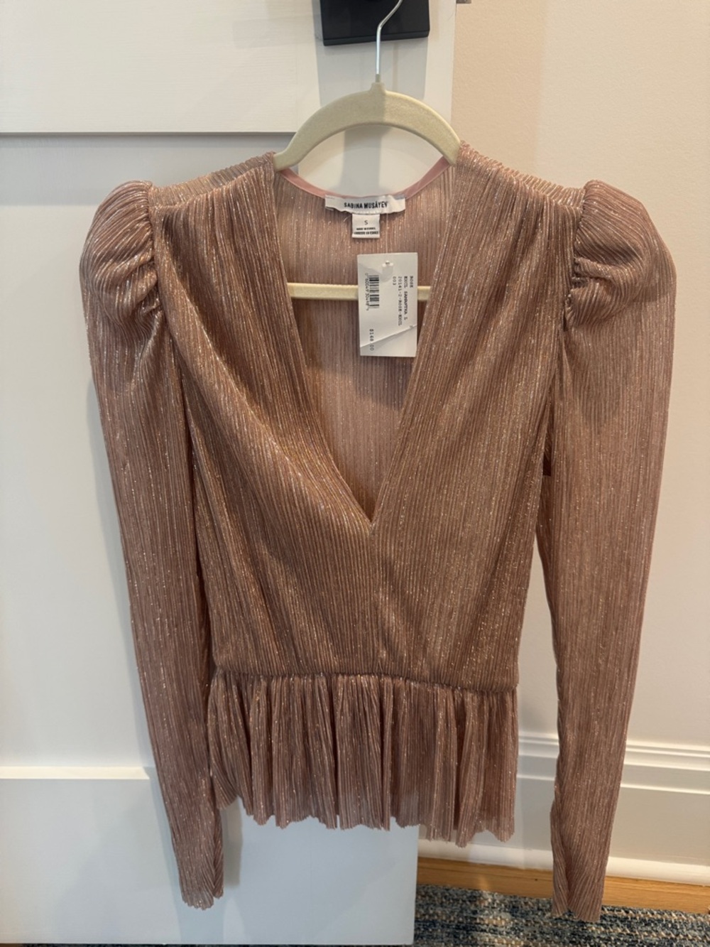 Sabina Musayev Rose Metallic Ribbed V-Neck Top